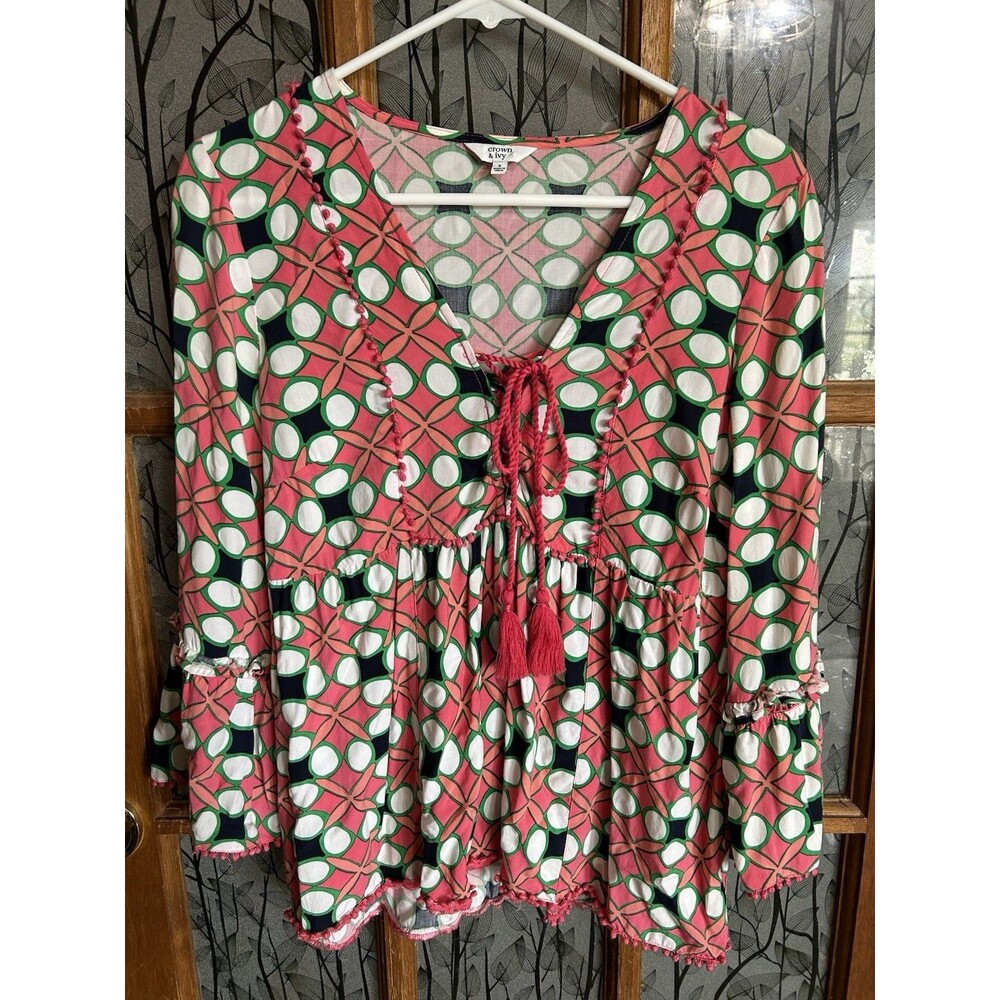 Crown & Ivy Pink Multicolor Blouse Size Small